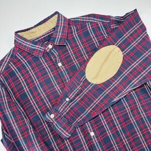 Daniel Cremieux Classics Men's XL Plaid Flannel Button Down Shirt Elbow Patches